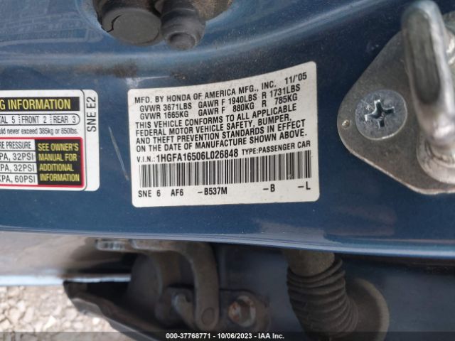 2006 HONDA CIVIC SDN 1HGFA16506L026848 Photo 8
