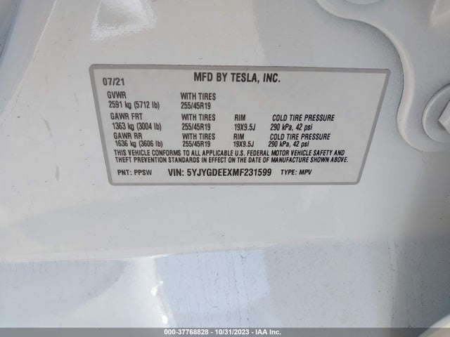 5YJYGDEEXMF231599 Tesla Model Y Long Range