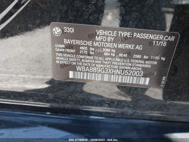 2017 BMW 330I WBA8B9G3XHNU52003 Photo 8