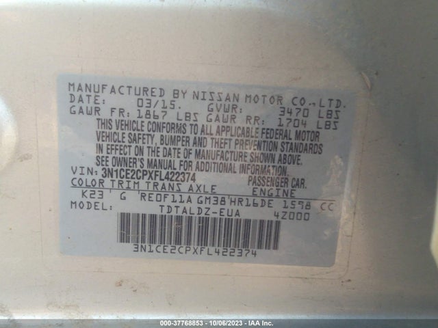Nissan Versa Note S/s Plus/sv/sr/sl 2015 3N1CE2CPXFL422374 Image 9