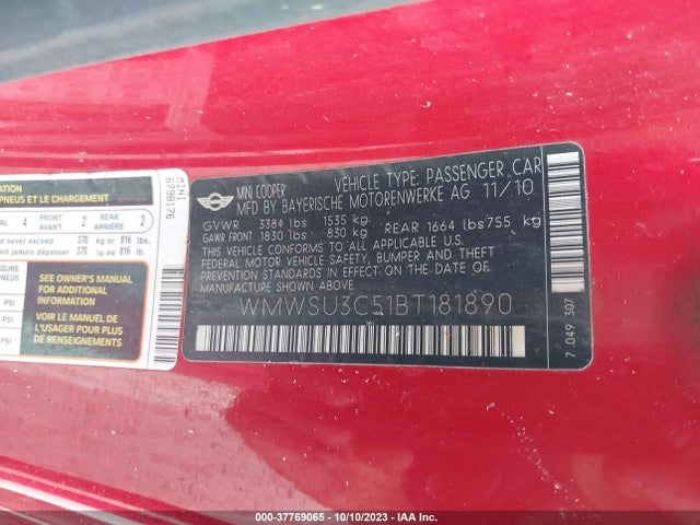 2011 MINI COOPER HARDTOP WMWSU3C51BT181890 Photo 8