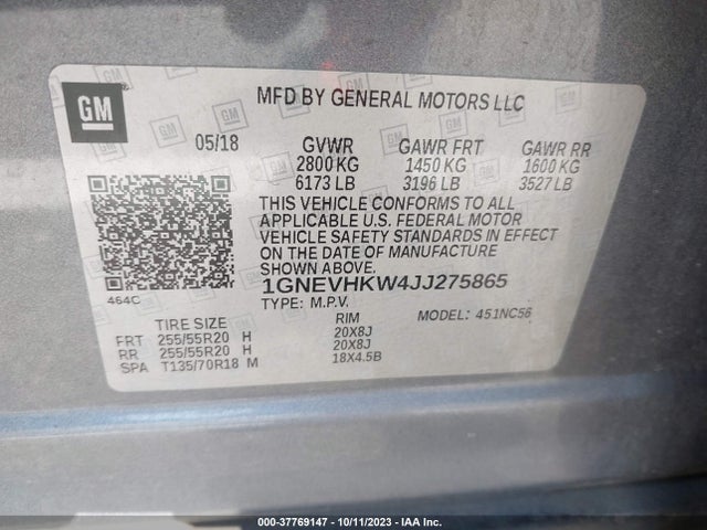 Chevrolet Traverse Lt Leather 2018 1GNEVHKW4JJ275865 Image 9
