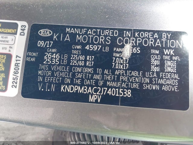 2018 KIA SPORTAGE LX VIN: KNDPM3AC2J7401538