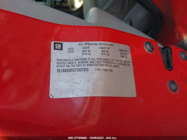 2007 CHEVROLET COBALT LS VIN: 1G1AK55F577397353