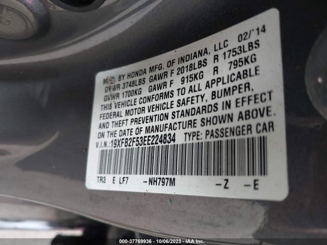 Honda Civic Sedan Lx 2014 19XFB2F53EE224834 Image 9