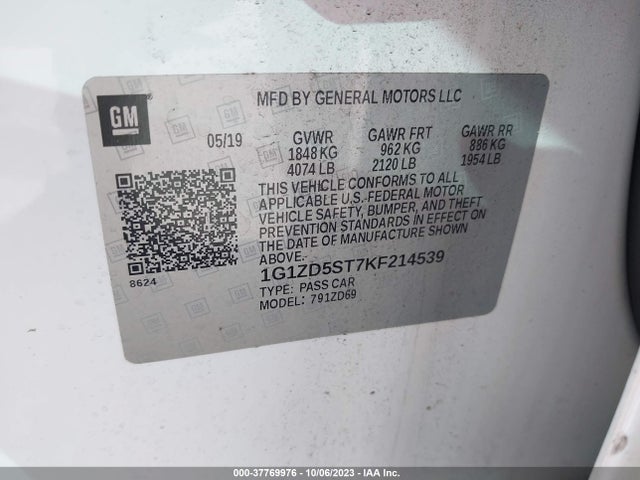 Chevrolet MALIBU LT 2019 1G1ZD5ST7KF214539 Image 9