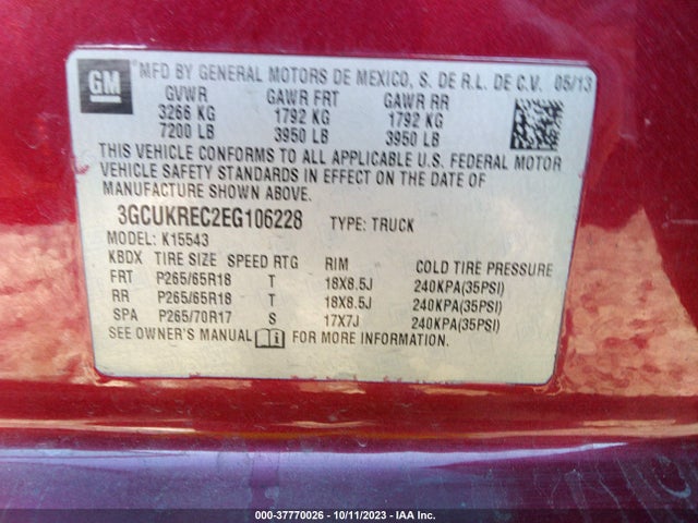 Chevrolet Silverado 1500 Lt 2014 3GCUKREC2EG106228 Image 9