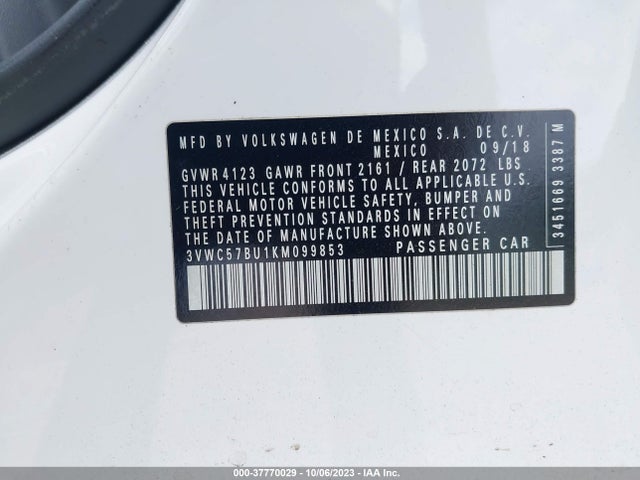 3VWC57BU1KM099853 Volkswagen Jetta S/se/r-line