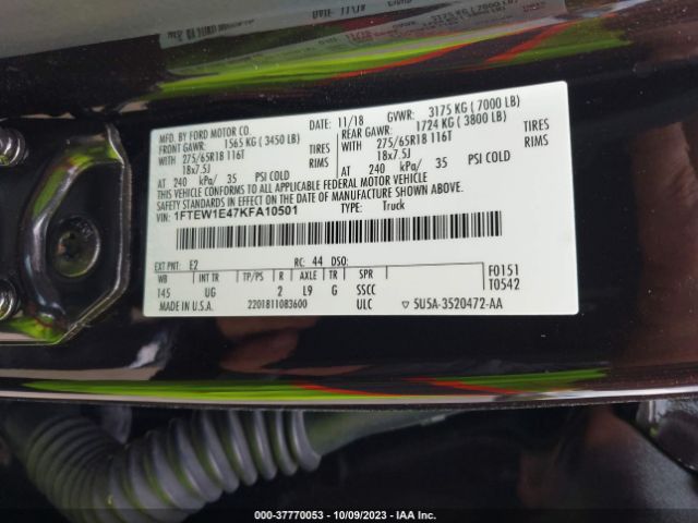 1FTEW1E47KFA10501 Ford F-150 Xl/xlt/lariat
