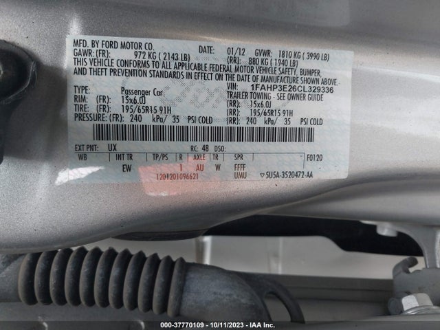 2012 FORD FOCUS S VIN: 1FAHP3E26CL329336