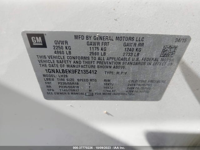 Chevrolet EQUINOX LT 2015 1GNALBEK9FZ135412 Image 8