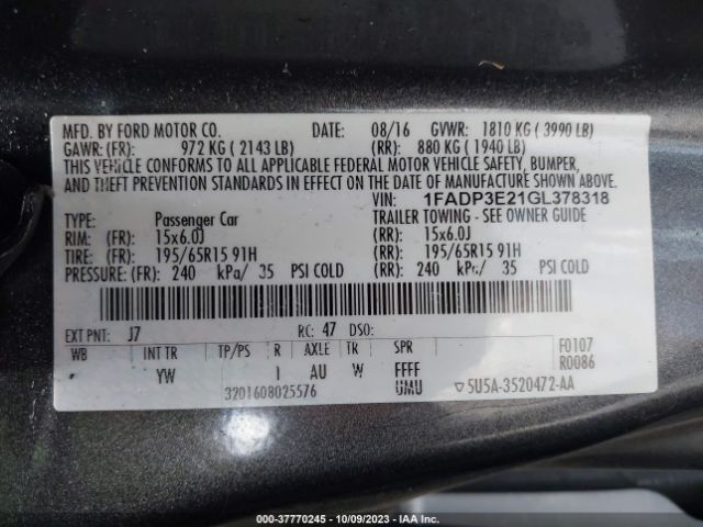 1FADP3E21GL378318 Ford FOCUS S
