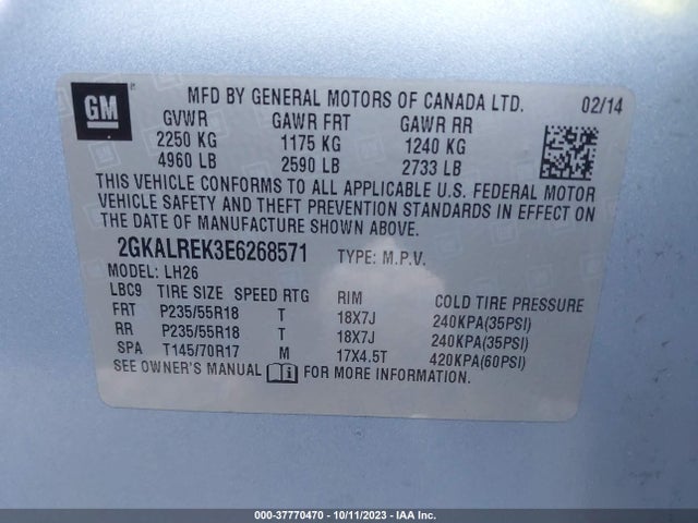 GMC Terrain Sle 2014 2GKALREK3E6268571 Image 9