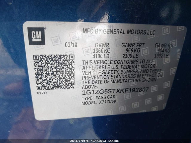 Chevrolet MALIBU RS 2019 1G1ZG5STXKF193807 Image 9