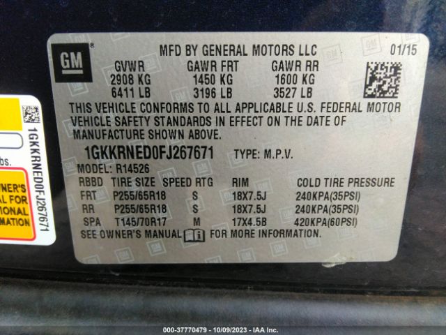 1GKKRNED0FJ267671 GMC ACADIA SLE