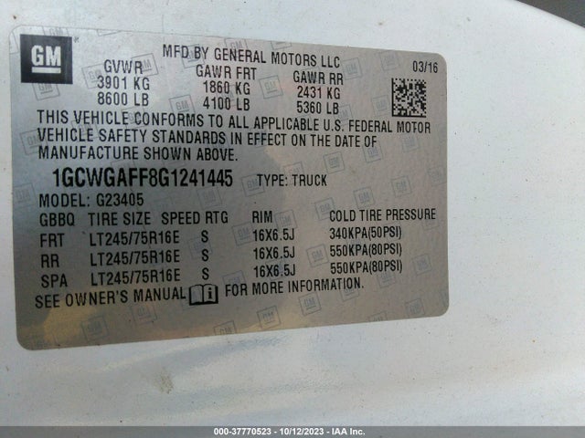 Chevrolet EXPRESS CARGO VAN 2016 1GCWGAFF8G1241445 Image 9