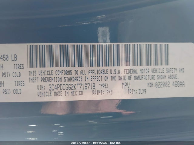 2019 DODGE JOURNEY CROSSROAD VIN: 3C4PDCGG2KT716718