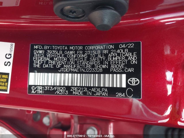 Toyota COROLLA LE 2022 JTDEPMAE1NJ223328 Image 9