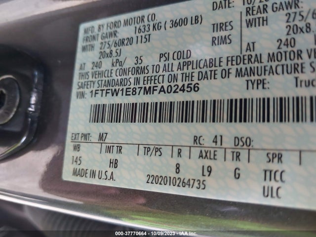 Ford F-150 Xl/xlt/lariat 2021 1FTFW1E87MFA02456 Image 9
