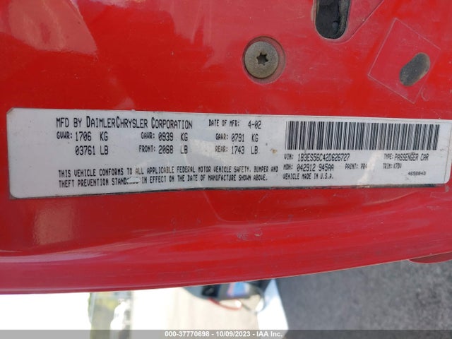 2002 DODGE NEON ES/SXT VIN: 1B3ES56C42D626727