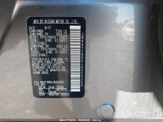 Nissan Armada Sl 2018 JN8AY2ND0J9054355 Image 9