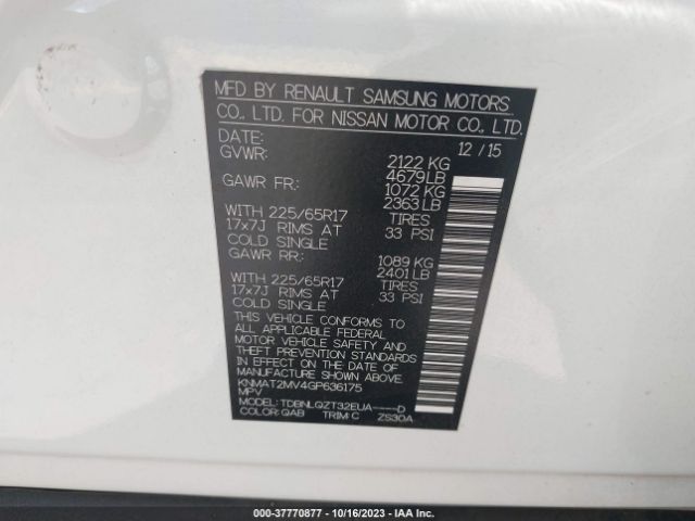 KNMAT2MV4GP636175 Nissan ROGUE SV