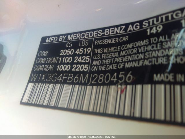 W1K3G4FB6MJ280456 Mercedes-Benz A 220 4matic