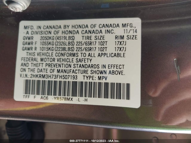 Honda Cr-v Ex-l 2015 2HKRM3H73FH507193 Image 9