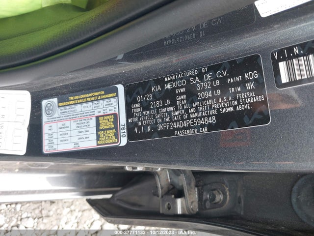 2023 KIA FORTE LXS VIN: 3KPF24AD4PE594848