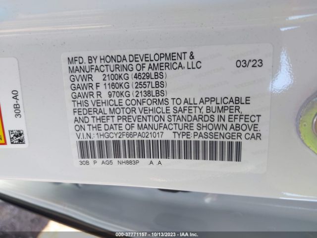 1HGCY2F66PA021017 Honda Accord Hybrid Ex-l