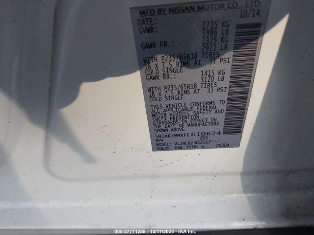Nissan Pathfinder S 2015 5N1AR2MMXFC610624 Image 9