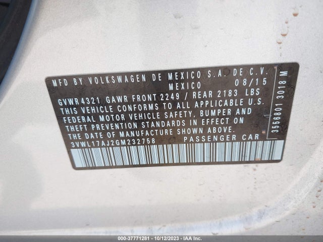 3VWL17AJ2GM232758 Volkswagen Jetta 1.8t Sel