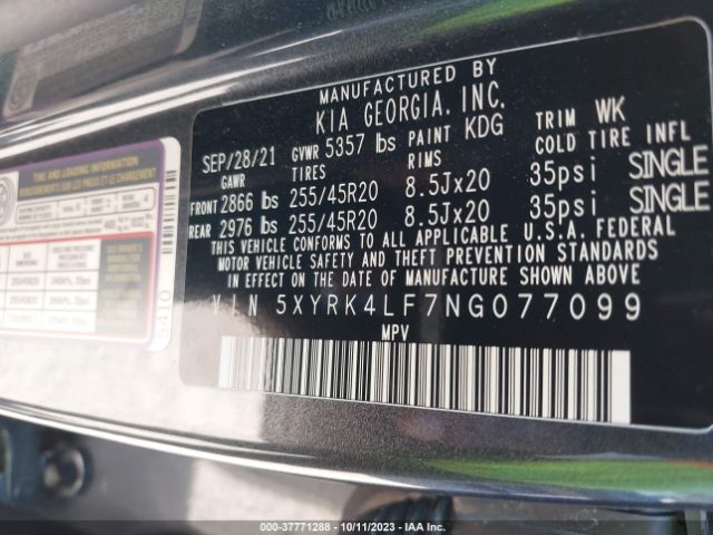 5XYRK4LF7NG077099 KIA Sorento Sx Prestige