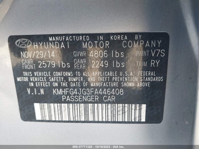 Hyundai AZERA 2015 KMHFG4JG3FA446408 Image 9
