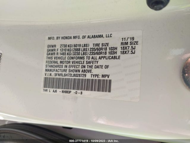 5FNRL6H72LB028729 Honda Odyssey Ex-l/ex-l W/navi & Res