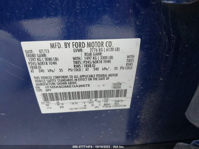 Ford EXPLORER XLT 2014 1FM5K8D86EGA26675 Image 9