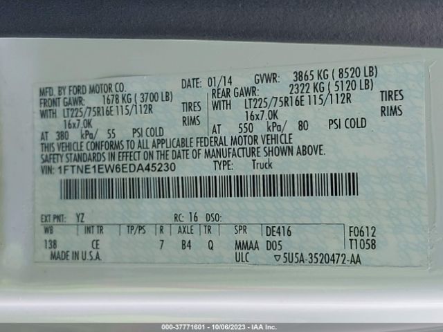 1FTNE1EW6EDA45230 Ford Econoline Cargo Van Commercial/recreational