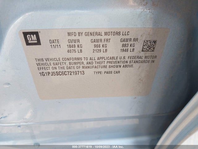 2012 CHEVROLET CRUZE ECO VIN: 1G1PJ5SC6C7219713