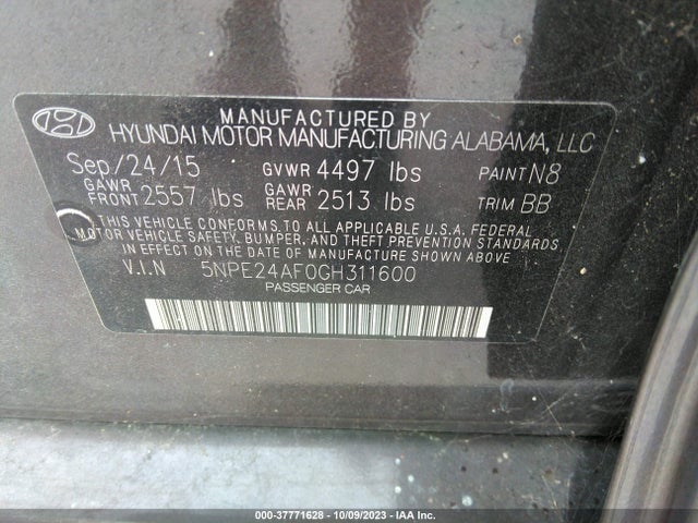 Hyundai Sonata 2.4l Se 2016 5NPE24AF0GH311600 Image 9