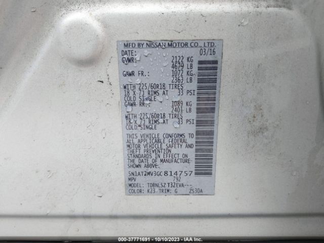 5N1AT2MV3GC814757 Nissan Rogue Sl