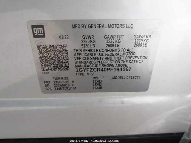 1GYFZCR40PF194067 Cadillac Xt4 Fwd Premium Luxury