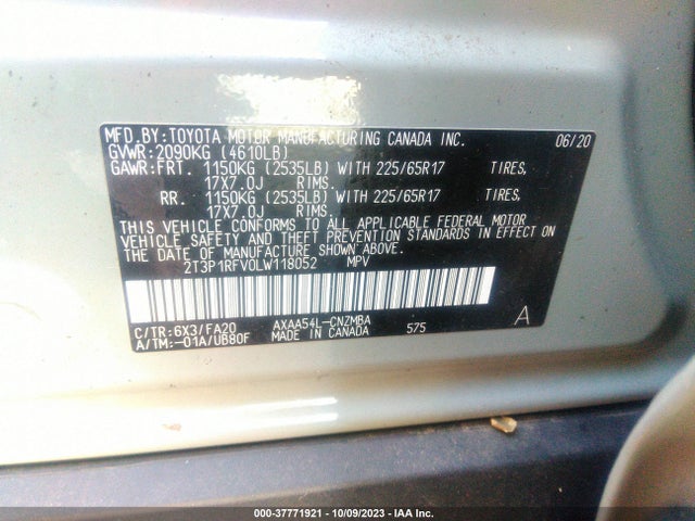 Toyota Rav4 Xle 2020 2T3P1RFV0LW118052 Image 9