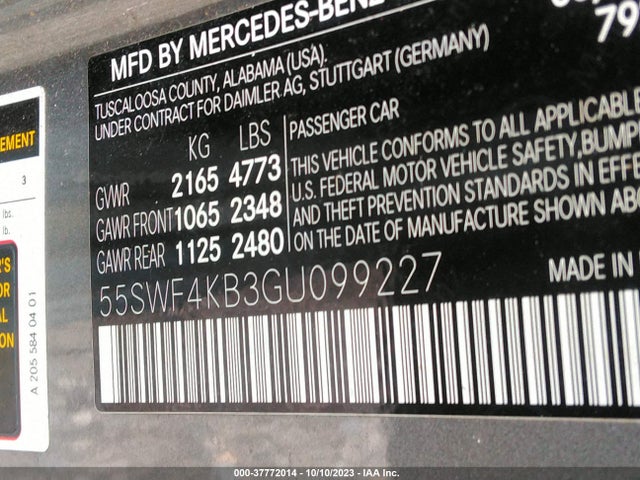 55SWF4KB3GU099227 Mercedes-Benz C-class C 300