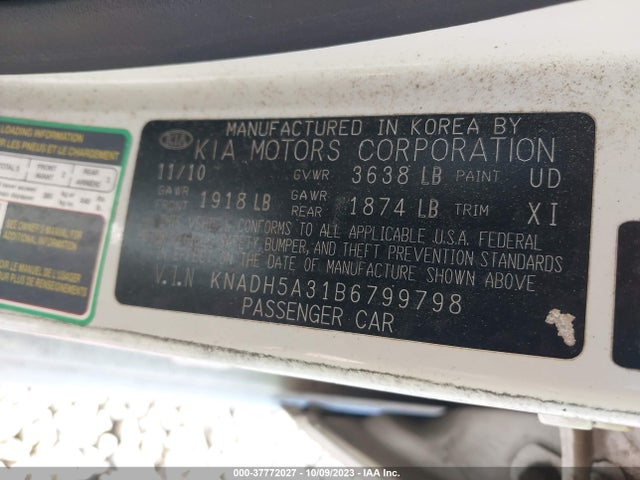2011 KIA RIO LX VIN: KNADH5A31B6799798