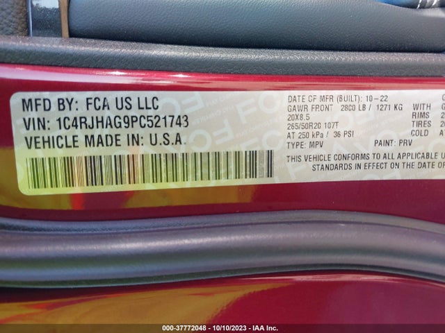 2023 JEEP GRAND CHEROKEE ALTITUDE VIN: 1C4RJHAG9PC521743