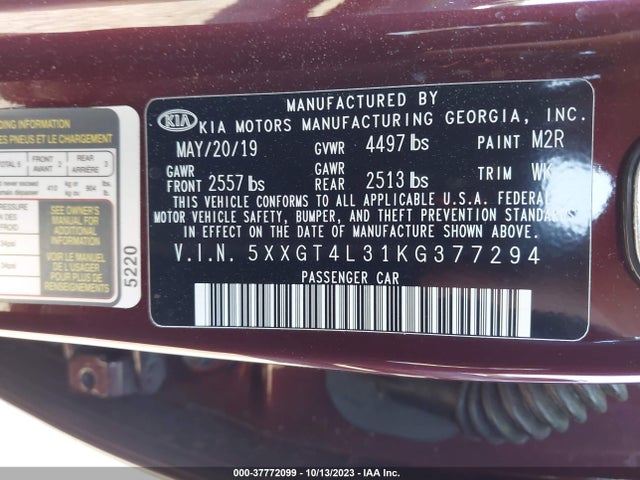 KIA Optima Lx 2019 5XXGT4L31KG377294 Image 7