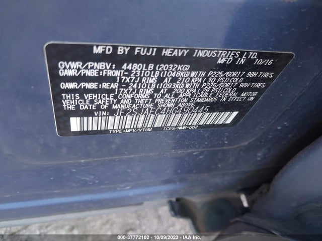 2017 SUBARU FORESTER 2.5I PREMIUM VIN: JF2SJAEC4HG490445