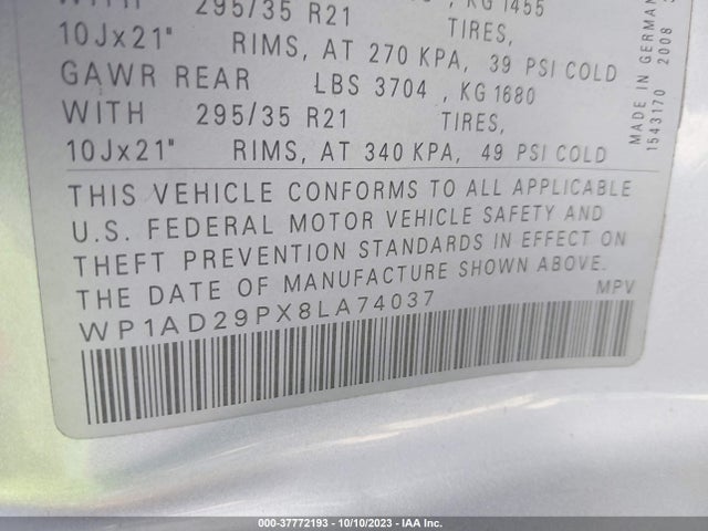 2008 PORSCHE CAYENNE WP1AD29PX8LA74037 Photo 8