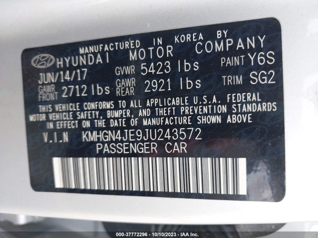 Genesis G80 3.8l 2018 KMHGN4JE9JU243572 Image 9
