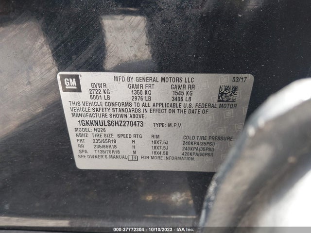 GMC Acadia Slt-1 2017 1GKKNULS6HZ270473 Image 9